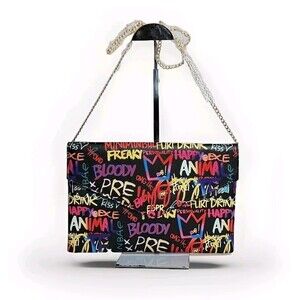 NEW GRAFFITI GLAM CLUTCH 11.25" W x 7.5" H with 23" Gold Tone Shoulder Strap